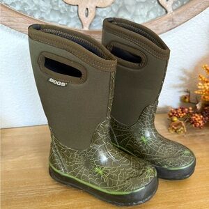 Bogs Kids Green Spider Web Rain Boots